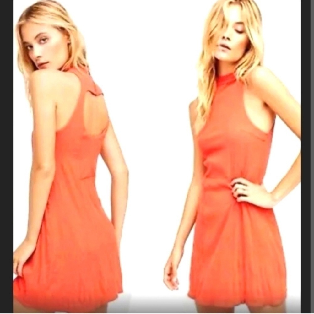 NWT Free People Kitty Kat Mock Neck Cutout Mini Dress red